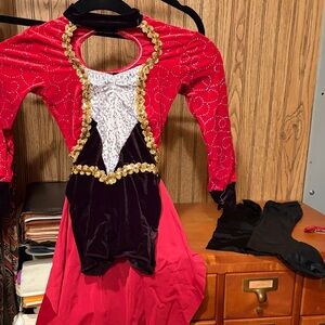 Charming Red and Black Kids Dance Costume with Gold Trim